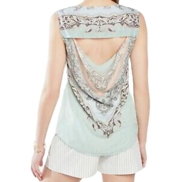 BCBG MAX AZRIA ADONIA PAISLEY FLORAL MOTIF SCARF PRINT OPEN BACK DRAPE TANK S - Picture 8 of 9